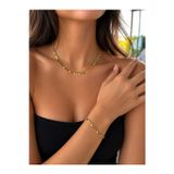 Liva Group Atelier Xuping 14K Altın Kaplama Pullu Kolye Uzatma Zinciri İle 60Cm & 21Cm Pullu Bileklik 2 Li Set Takım