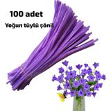 Liva Heryer.ciceklenir 100'LÜ Koyu Mor Renkli Şönil, Eğitici Şönil Seti, Tüylü Tel, 30 cm 6mm