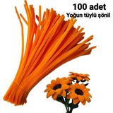Liva Heryer.ciceklenir 100'lü Turuncu Renkli Şönil, Eğitici Şönil Seti, Tüylü Tel, 30 Cm 6mm