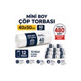 livaambalaj Küçük Boy Beyaz Çöp Poşeti 40x50 cm - 480 Adet (12 Rulo) - Mutfak, Banyo, Ofis ve Araç İçi Çöp Torbası