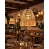 Livadesign7 El Yapımı Hasır Jüt Halat - Rafya Bohem Avize - Kafe, Balkon, Hol, Salon Avize - Hasır Rengi