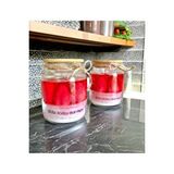 Livava Çilekli Sos Kapaklı Cam Kase Temalı El Yapımı %100 Doğal Soya Wax - Jel Wax Kokulu Dekoratif Mum Çok Renkli