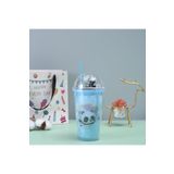 Livava Panda Işıklı ve Pipetli Bardak, 450 ml, Buzlu ve Kapaklı, Mavi, 20x8