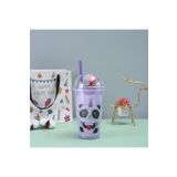 Livava Panda Işıklı ve Pipetli Bardak, 450 ml, Buzlu ve Kapaklı, Mor, 20x8