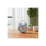 Livava Taşlı Oval Mini Metal Masa Saati, Alarmlı Ve Işıklı, Mavi, 12x8