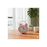 Livava Taşlı Oval Mini Metal Masa Saati, Alarmlı Ve Işıklı, Pembe, 12x8