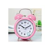Livava Taşlı Yuvarlak Mini Metal Masa Saati, Alarmlı Ve Işıklı, Pembe, 13x8