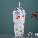 Livava Tavşan Işıklı ve Pipetli Bardak, 450 ml, Buzlu ve Kapaklı, Beyaz, 20x8