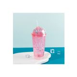 Livava Yazılı Işıklı Ve Pipetli Bardak, 450 Ml, Buzlu Ve Kapaklı, Pembe, 20x8