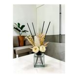 liveisthome Dekoratif Çubuklu Oda Kokusu Cam Kare Şişe | Yapay Gül Süslemeli Reed Diffuser Oda Kokusu Şişesi Çift Çiçek