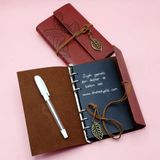 Livenda Kahverengi Siyah Yapraklı Deri Defter Ve Beyaz Jel Kalem Set