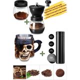 Livenda Shop Seramik Cam Kahve Öğütücü Kahve Değirmeni, Dijital Smart Çelik Termos 3D Korsan Çelik Kupa Bardak - Çok Renkli - 1