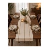 Livera Home %100 Pamuk Buldan İşi Lüks Keten Masa Runner (Kahve Çizgili - 40x140cm)