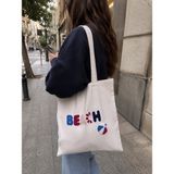 Livera Home Punch Işlemeli Bez Çanta, Omuz Çantası, Tote Bag (40X40CM) - Beyaz - Mavi