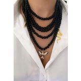 Liveyn Design Siyah Cam Inci Çoklu Kolye