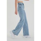 Livik Albert Kadın Mavi Kar Yıkama Süper Yüksek Bel Likralı Bol Paça Denim Kot Pantolon - 30