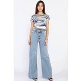 Livik All Blue Salaş Likralı Kadın Mavi Süper Yüksek Bel Salaş Paça Denim Kot Palazzo Pantolon