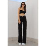 Livik Alvin Likralı Kadın Siyah Yüksek Bel Bol Paça Denim Kot Palazzo Pantolon - 29