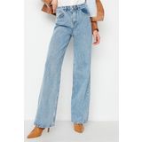Livik Elena Likralı 90's Kadın Açık Kar Süper Yüksek Bel Salaş Paça Denim Kot Palazzo Pantolon
