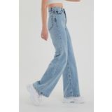 Livik Kadın Açık Mavi Kar Yıkama Yüksek Bel Bol Paça Denim Kot Pantolon