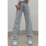 Livik Lara Power Likralı Kadın Açık Mavi Kar Yıkama Yüksek Bel Salaş Paça Denim Kot Pantolon Lvk-001040a