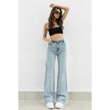 Livik Likralı 90's Kadın Mavi Süper Yüksek Bel Bol Paça Denim Kot Palazzo Pantolon - 25 - Kar Yıkama