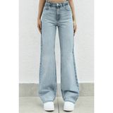 Livik Likralı 90's Kadın Mavi Süper Yüksek Bel Bol Paça Denim Kot Palazzo Pantolon - 34 - Kar Yıkama