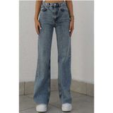 Livik Loa Likralı Salaş Kadın Mavi Kar Yıkama Süper Yüksek Bel Salaş Paça Denim Kot Pantolon