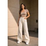 Livik Lussi 90's Likralı Kadın Bej Süper Yüksek Bel Salaş Paça Denim Kot Pantolon Lvk-001040a