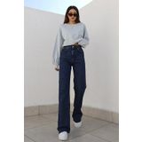 Livik Mery Kadın Yüksek Bel Likralı Bol Paça Denim Kot Pantolon