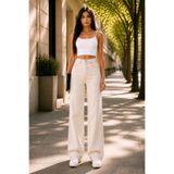 Livik Queen Power Likralı Kadın Bej Yüksek Bel Salaş Paça Denim Kot Pantolon Lvk-001040a