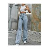 Livik Soles Kar Yıkama Mavi Yüksek Bel Bol Paça Denim Kot Pantolon