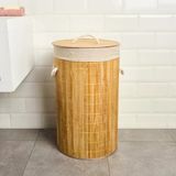 Living Katlanır Yuvarlak Bambu Kirli Çamaşır Sepeti - Bej - 60 Lt