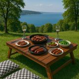 Livingstore Kamp Balkon ve Yemek Masası Özel Tasarım Masa –2 Kademe AYAKLI–KATLANABILIR–55X110 cm - çift kademe ayarlanabilir yükseklik - Kahverengi