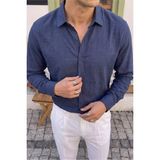 Livio Ferri Adra Premium Erkek Gömlek Lacivert Flamlı Regular Fit Klasik Stil Uzun Kol %100 Pamuk - XL