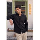 Livio Ferri Adra Premium Erkek Gömlek Uzun Kol Siyah Regular Fit Klasik Stil %100 Pamuk