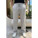 Livio Ferri Balve %100 Pamuk Baggy Müslin Kumaş Erkek Pantolon Bağcıklı Lastikli Bel Yazlık Pantolon - Gri - Regular Fit - XL