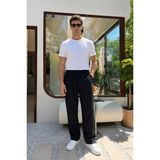 Livio Ferri Balve %100 Pamuk Baggy Müslin Kumaş Erkek Pantolon Bağcıklı Lastikli Bel Yazlık Pantolon - Siyah - Regular Fit - XL