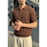 Livio Ferri Bande Regular Fit Erkek Kısa Kol Triko Polo Yaka Dokulu Tişört - Kahve