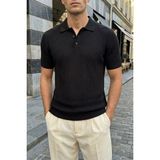 Livio Ferri Bande Regular Fit Erkek Kısa Kol Triko Polo Yaka Dokulu Tişört - Siyah - M