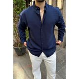 Livio Ferri Erkek Giyim Uzun Kollu Gömlek Napas Erkek Oversize Keten Görünümlü Gömlek Lacivert