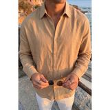 Livio Ferri Jora Premium %100 Pamuk Keten Regular Fit Erkek Gömlek - 2XL - Vizon