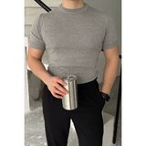 Livio Ferri Kama Erkek Bisiklet Yaka Pamuk Regular Fit Kısa Kollu Ince Triko Tişört - Açık Gri - XL