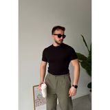 Livio Ferri Kama Erkek Bisiklet Yaka Pamuk Regular Fit Kısa Kollu Ince Triko Tişört - Siyah - 2XL