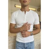 Livio Ferri Liiri %100 Pamuk Premium Fitilli Henley Yaka Yarım Düğmeli Erkek Tişört Regular Fit Basic Yazlık Tişört - Beyaz