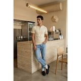 Livio Ferri Liiri %100 Pamuk Premium Fitilli Henley Yaka Yarım Düğmeli Erkek Tişört Regular Fit Basic Yazlık Tişört - Krem - XL