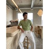 Livio Ferri Liiri %100 Pamuk Premium Fitilli Henley Yaka Yarım Düğmeli Regular Fit Basic Yazlık Erkek Tişört - Açık Yeşil