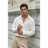 Livio Ferri Maze Premium Oversize Erkek Gömlek Dokulu Çizgili - Beyaz