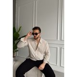 Livio Ferri Napas Erkek Oversize Keten Görünümlü Gömlek - Bej - XL