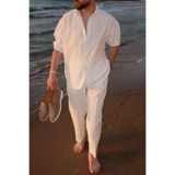 Livio Ferri Noda %100 Pamuk Oversize Erkek Beyaz Modal İkili Takım Gömlek Pantolon